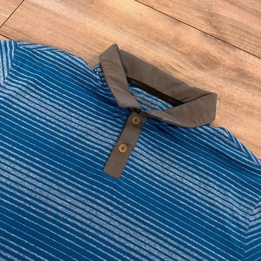 Nike Golf Blue Stripe‎ Athletic Casual Polo Men Large Bin F-7